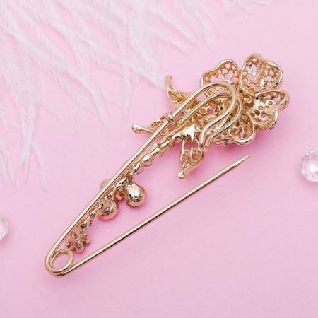 Pin "Flower" openwork composition, 8 cm, white color in gold-3
