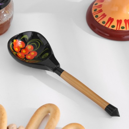 Wooden spoon "Chernushka", semi -Babaska, Khokhloma
