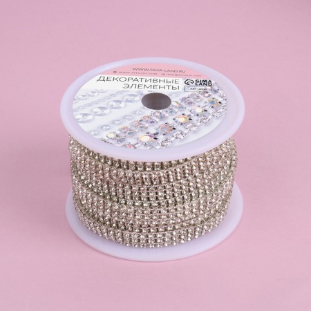 Chain with rows, 3 rows, metal, glass, 6 mm, 4.5 ± 0.5 m, silver color-3