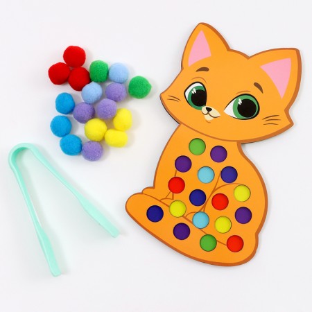 Wooden “kitten” sorter with pompons and tweezers, 15 x 21 cm-2