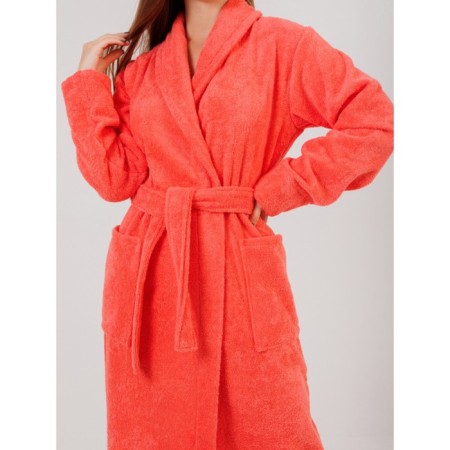 Women's bathrobe, with a shack, size 56-58, coral color-2