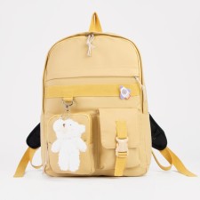 Youth backpack from textiles, 3 pockets, yellow color