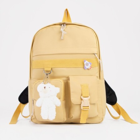 Youth backpack from textiles, 3 pockets, yellow color