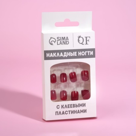 Wine overhead nails, 12 pcs, with adhesive plates, soft square shape, burgundy/silver color-9