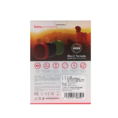 Portable column Hoco BS31, 3 W, 500 mAh, BT4.2, Microsd, AUX, Green-5
