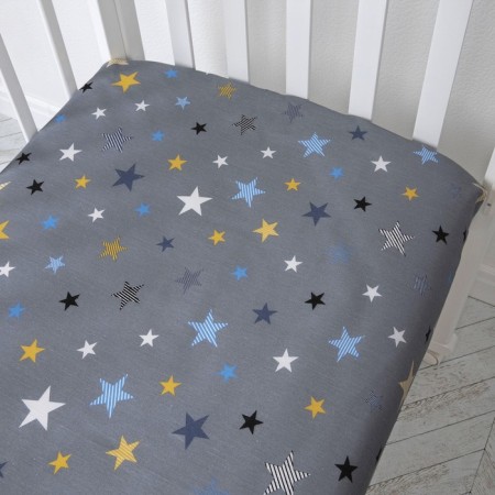Sheet on the elastic "Gray Stars", size 60x120 cm, color gray color-1
