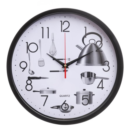 Watching clock, series: kitchen, "kitchen appliances", smooth move, D-30 cm, black