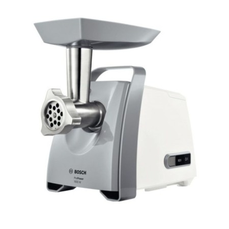 Meat grinder Bosch MFW45020, 1600 watts, 2.7 kg/min, reverse, 4 nozzles, white-gray