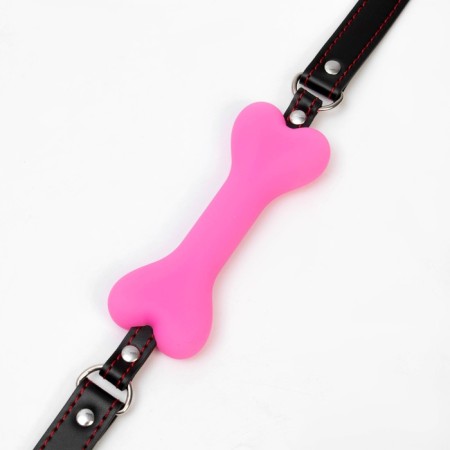 Gag BDSM Oka-Fucks "Bone", 15 × 2.5 cm, silicone, leather, pink-2