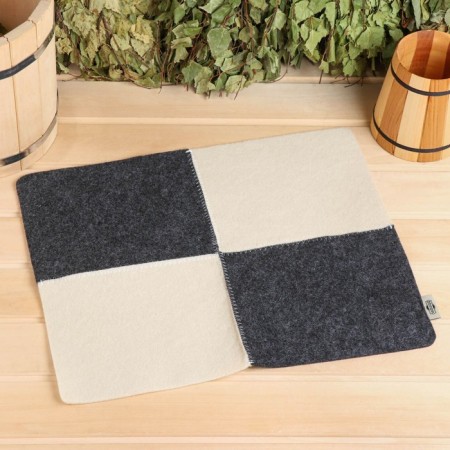 Bath mat "Chess" felt gray - white, 47x38 cm