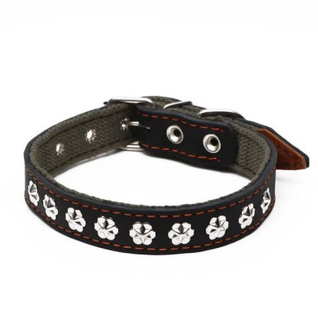 Collar combined leather/tarpaulin, 54 x 2.5 cm, decorated, Osh 35-45 cm, black