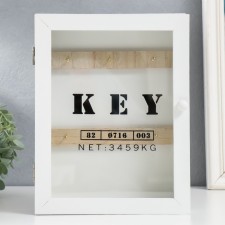 Keywood tree 6 hooks with glass white 18x5x24 cm