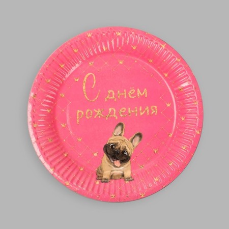 Disposable paper plate "Happy Birthday" pesel, set 6 pcs, 18 cm-2