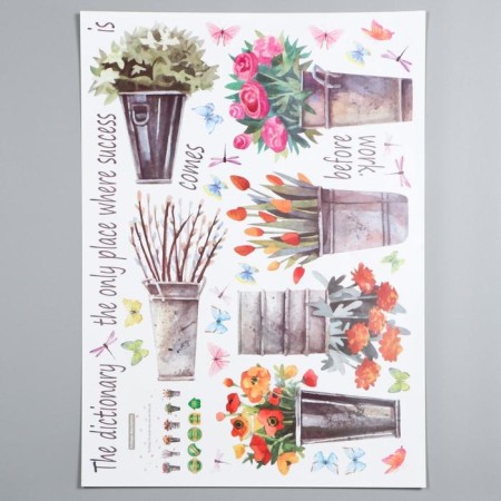 Interior plastic sticker "Flowers in buckets" 50x70 cm-1