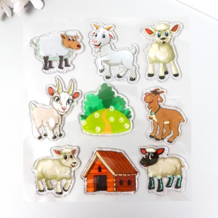 Silicon sticker with sparkles on the glass "Animals in the village" 18.5x17 cm
