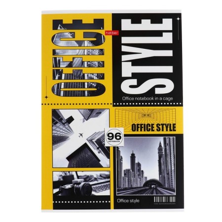 A4 notebook, 96 sheets in the "Office Style" cage, cover coated cardboard, selective matte varnish, block 65 g/m2, 3v mix-4