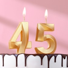 Свеча в торт юбилейная "Грань" (набор 2 в 1), цифра 45, цифра 54, золотой металлик, 6,5 см