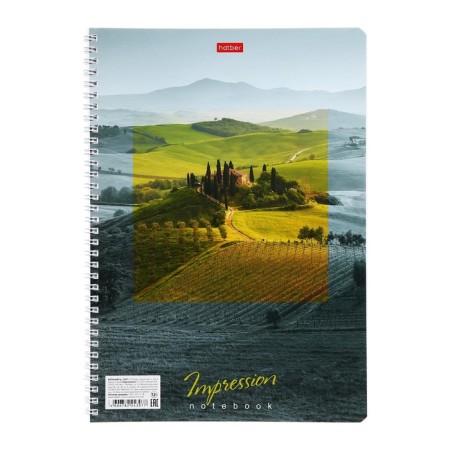 A4 notebook, 80 sheets in a cage on the crest Impressions, cover coated cardboard, selective varnish, hard substrate, mix-3