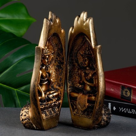 Figure "Two palms with Buddha" bronze, 11x21x8cm-5