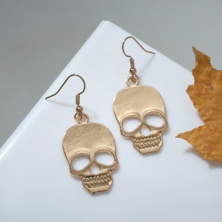 Earrings Metal "Gothic" Skull, Color Gold-2