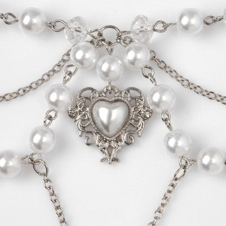 The necklace with pearls "Heart" openwork drops, white color in silver-2