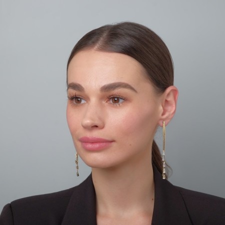 Hanging earrings with the rhinestones "celebrity" 5 threads, white color in gold, 9.5 cm-4