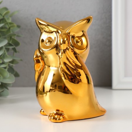 Piggy bank ceramics "Surprised owl" gold 12x8x14 cm