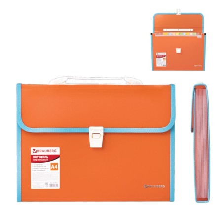 Plastic portfolio BRAUBERG Joy, A4 (330 x 245 x 35 mm), 13 departments, with edging, index labels, orange-5