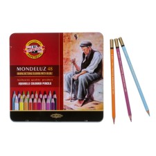Pencils of watercolor set of 48 colors, Koh-I-Noor Mondeluz 3726, in a metal pencil case