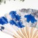 Fan bamboo, textiles h = 21 cm bend, with a brush "flowers" in a box, white-blue