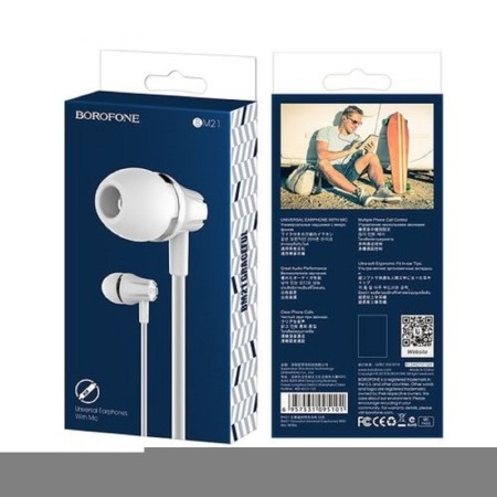 Headphones Borofone M21 Graceful, vacuum, microphone, jack 3.5 mm, cable 1.2 m, white-2