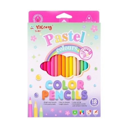 Pencils 18 colors in a plastic box, triangular, wooden, pastel mix-4