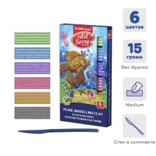Plasticine 6 colors, 90 g, Erichkrause ArtBerry Pearl, mother -of -pearl, with aloe vera, with glass, in cardboard packaging