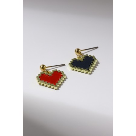 Earrings Assorted "hearts" pixels, red-black color in gold-3