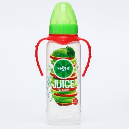 A bottle of feeding "Apple juice", classic throat, 250 ml., 0 months, cylinder, with handles-1