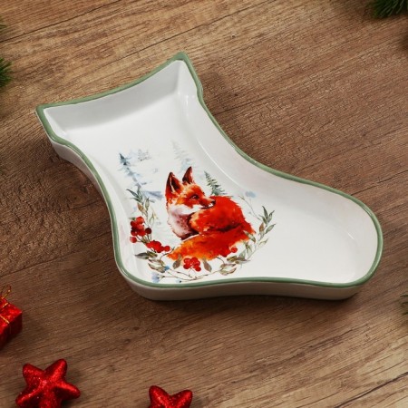 New Year! New Year's ceramic "Fox" dish, 20x15.5x3 cm, white color-4