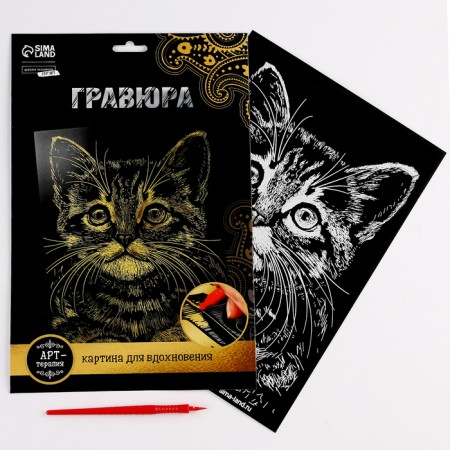Engraving. Set of engravings "Family of cats", A4, 4 pcs-8