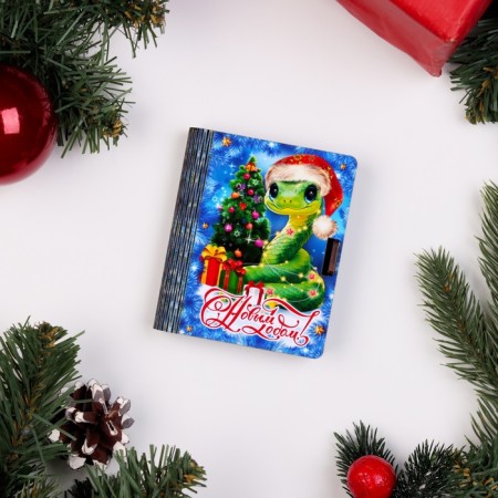Wooden envelope for money No. 6 "Snake with a Christmas tree", 9.8x8.5x2 cm-3
