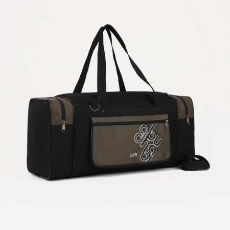 Road bag, 3 parts on zippers, external pocket, long belt, black color/hucky