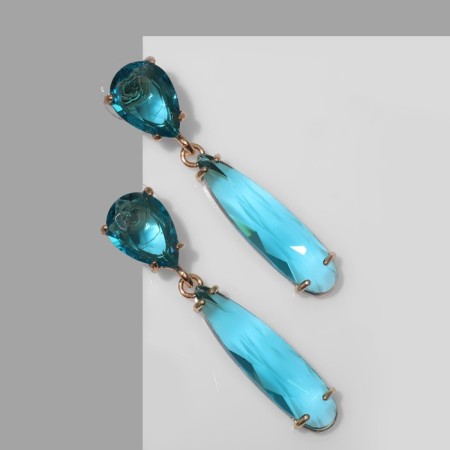 Earrings with Cleo rhinestones rain, blue color in gold-1