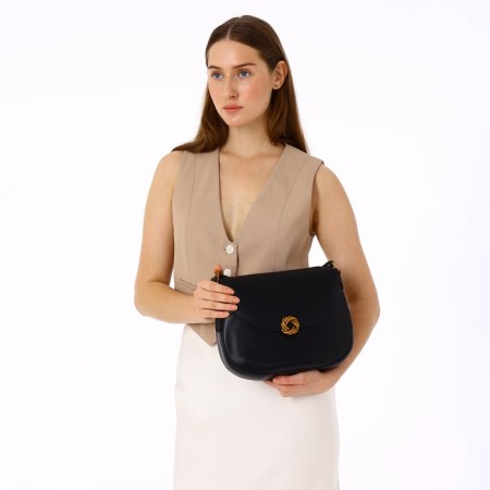Women's bag on the Textura valve, average size, black color-1