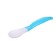 A set of children's dishes, 3 objects: a plate on a suction cup, cover, spoon, blue color