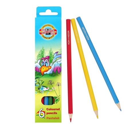 Pencils 6 colors Koh-I-Noor 3551, "birds", cardboard packaging, euro handle
