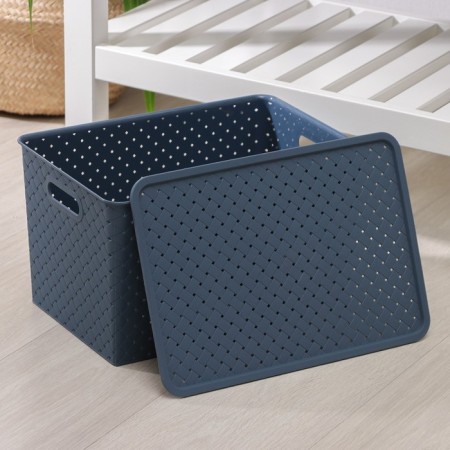 Storage basket with a birch bark cover, 14 l, 35 × 24.5 × 20.5 cm, blue color-3