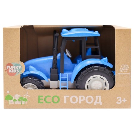 Eco-machine Funky Toys "Tractor", with a friction mechanism, blue color, 16 cm-1