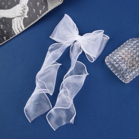 Hair clip "Schoolgirl" bow 13x30 cm, white-1