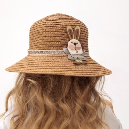 Hat for the girl Minaku "Bunny", brown color, river 52-3