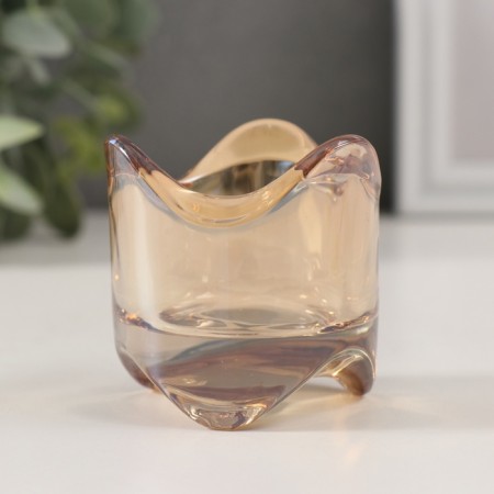 Glass of Glass for 1 candle "Column with a wave" Transparent caramel 5.8x5.8x6 cm