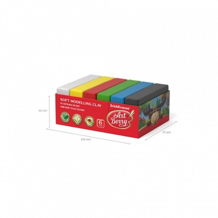 Soft plasticine (wax), 6 colors, 300 g, artberry premium, with aloe vera, classic palette, cardboard-3