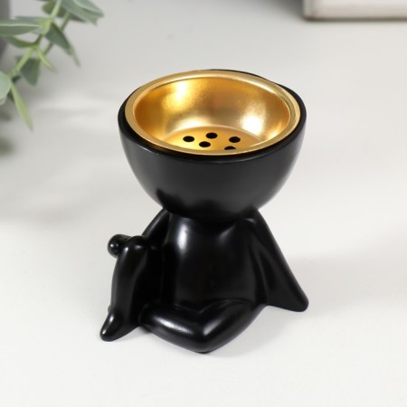 Black Polystone stand “A little man sits” black 6.7x6x6.8 cm